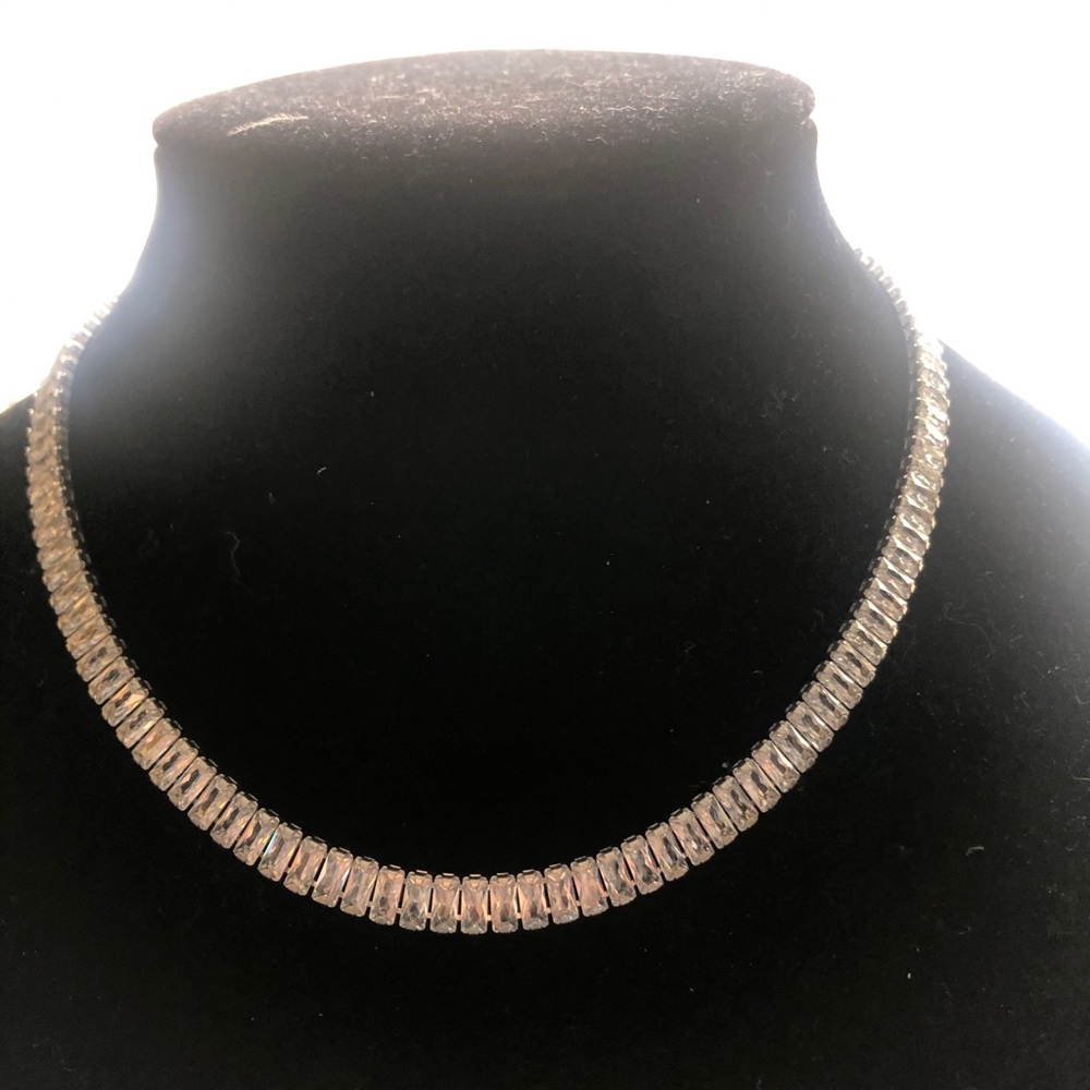 Rhinestone baguette silver necklace